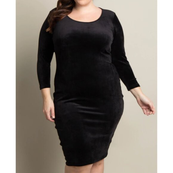 Soprano Black Velour Bodycon Dress Knee Length Plus Size 1X 2X or 3X - Picture 1 of 7